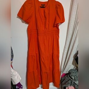 NWOT Quince Organic Cotton Poplin Maxi Dress, Vermillion, Orange, XL